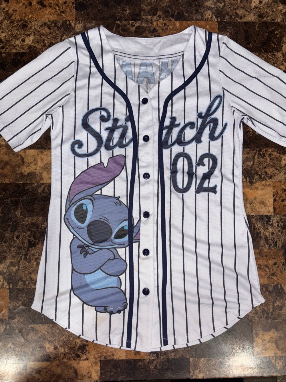 Disney Blue & White Stitch Pinstripe Baseball Jersey